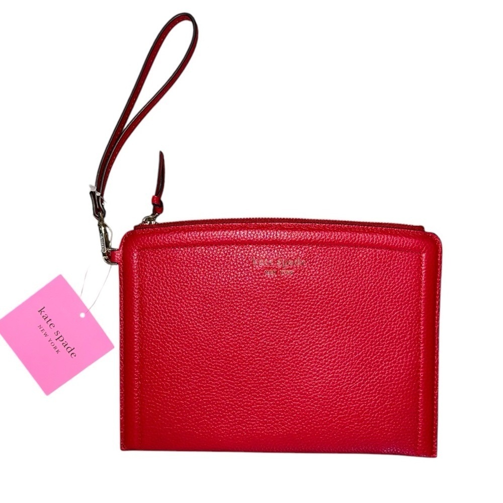 Kate Spade Wristlet Clutch Bag Red Pebble Leather Red NWT‎